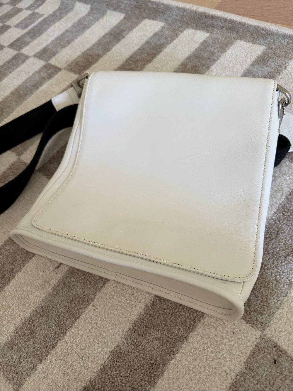 Coach White Leather Messenger with Black Strap